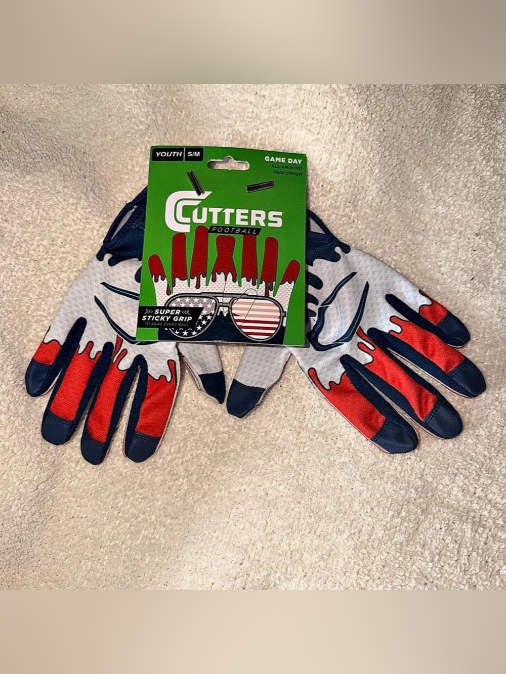 Cutters Football Glove Youth Small/Medium Blue & Red NWT